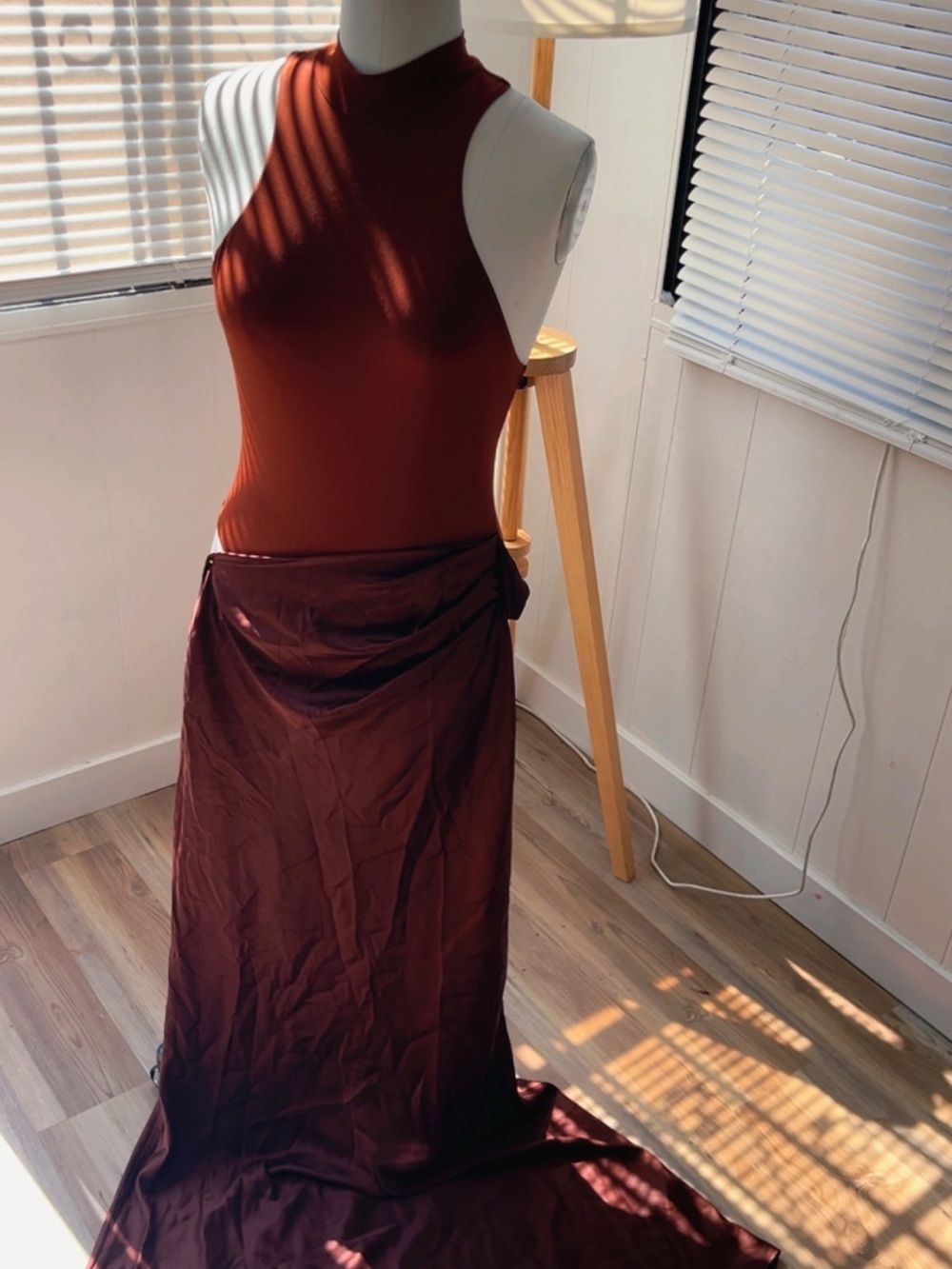 Women’s Rust Brown Satin Wrap Skirt